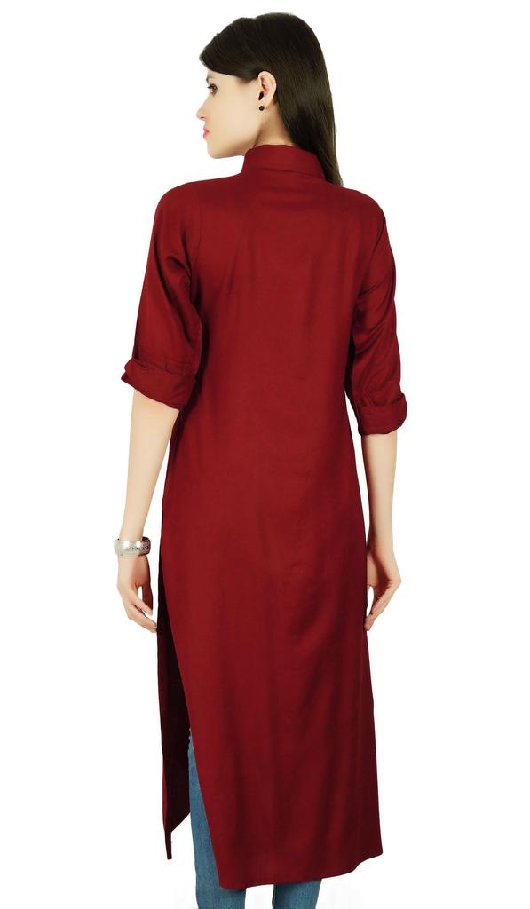Bollywood Rayon 3 4 Sleeve Solid Kurti Women Ethnic Dress Tunic Top