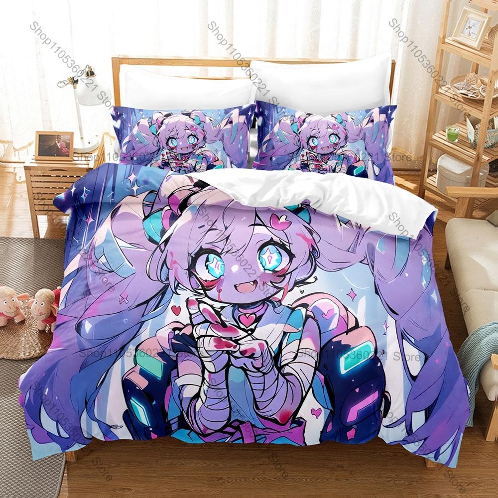 Menhera Chan Duvet Cover + 2 Pillowcases Nanase Kurumi Cute Hoodie Anime Print Soft Polyester Bedding Decor For Kawaii Sticker