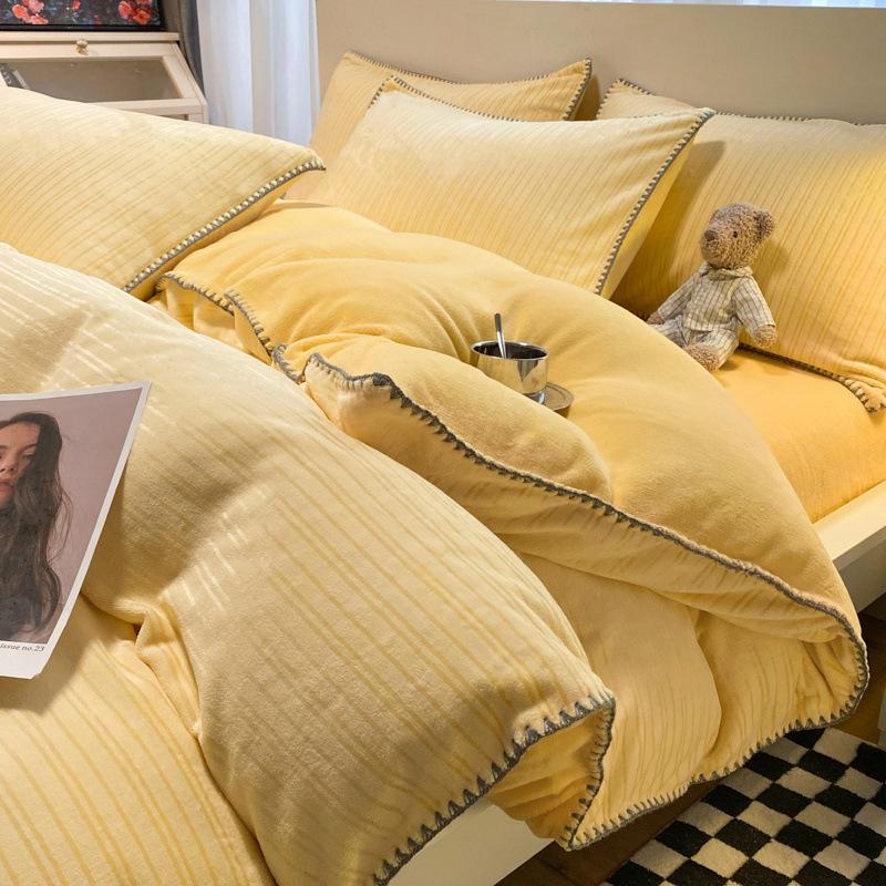 Thickened Yarn Dyed Milk Velvet Bed Top Four Piece Set Of Winter Bound Coral Velvet Quilt Cover Flannel Sheet Quilt Cover