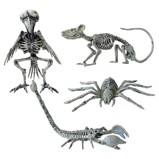 Хэллоуин Животное Скелет Пластиковая Модель Кости Реалистичный Скелет Ворона Паук Крыса Скорпион Фигурка для Домов с привидениями Сцены Кладбища Вечеринки Декор