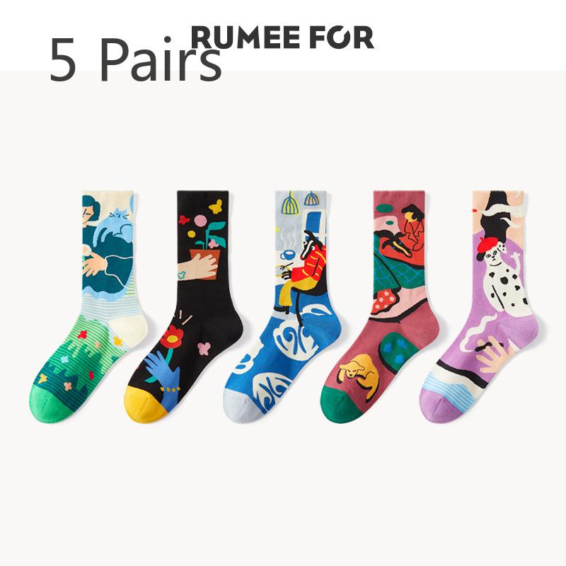 5 пар женских весенних и летних носков Sweat Tide Love In The Tube Cotton Socks