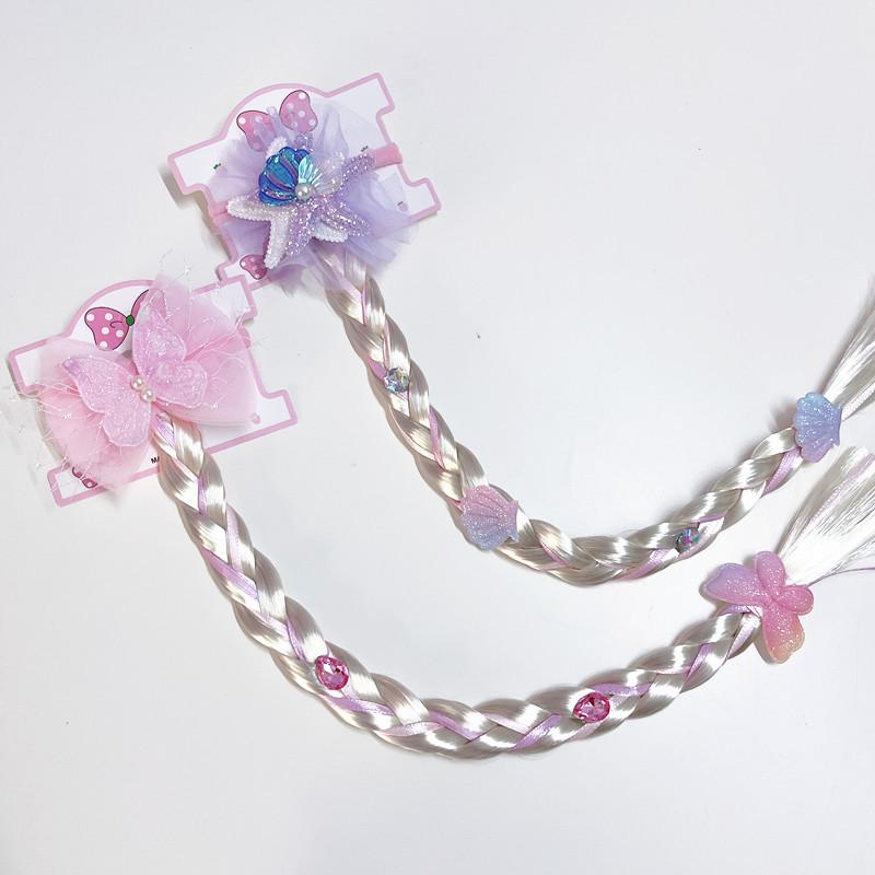 Детский милый парик-хвост с косичкой из сетки, украшенный морской звездой, жемчугом и бантом