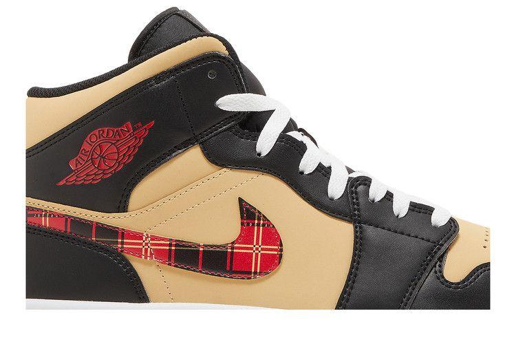 Men's Sneakers Air Jordan 1 Mid Tartan Swoosh Black/Multi-Color-Sesame-Fire Red-White