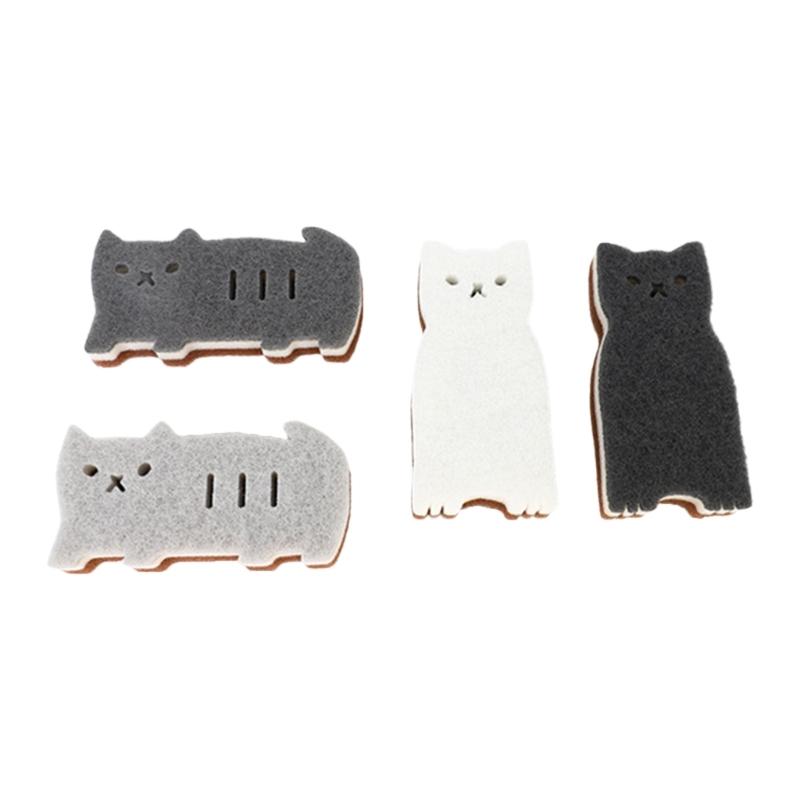 4PCS Cute Cats Shape Sponge Scrubber Thickened Reusable Design Not Abrasive Cleaning Tool for Dishes Utensils Surfaces