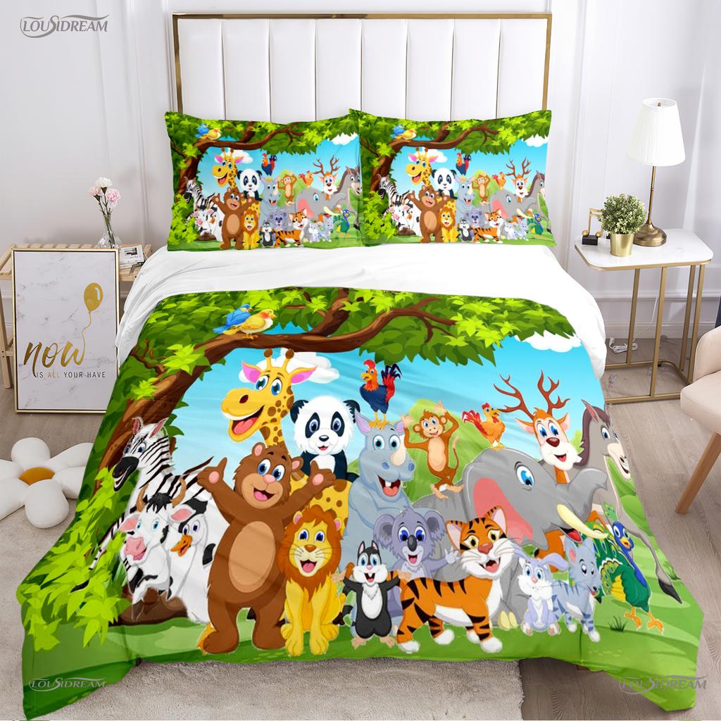 Jungle Animal Cute Casal All Season Duvet Cover Comforter Bedding Sets Soft Quilt Cover and Pillowcases Single/Double/Queen/King