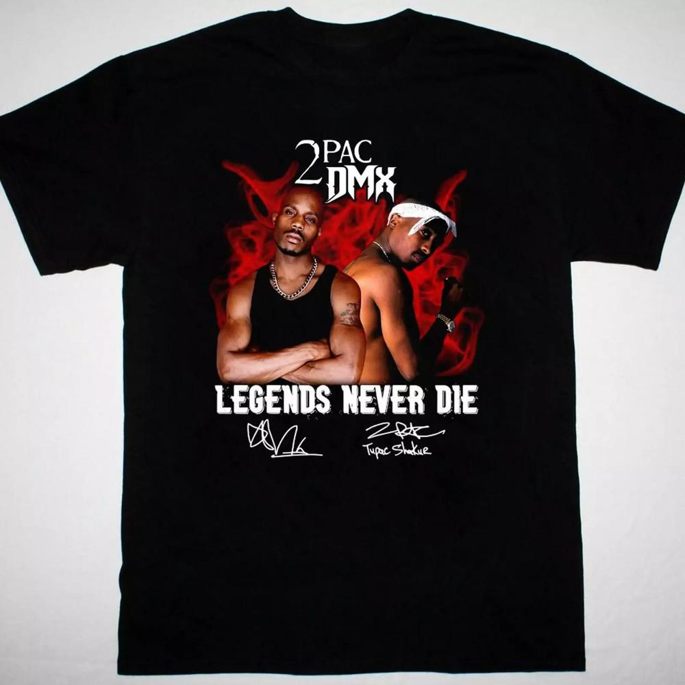DMX Tupac легенды никогда не умирают Черная футболка L3008_08 Унисекс футболка