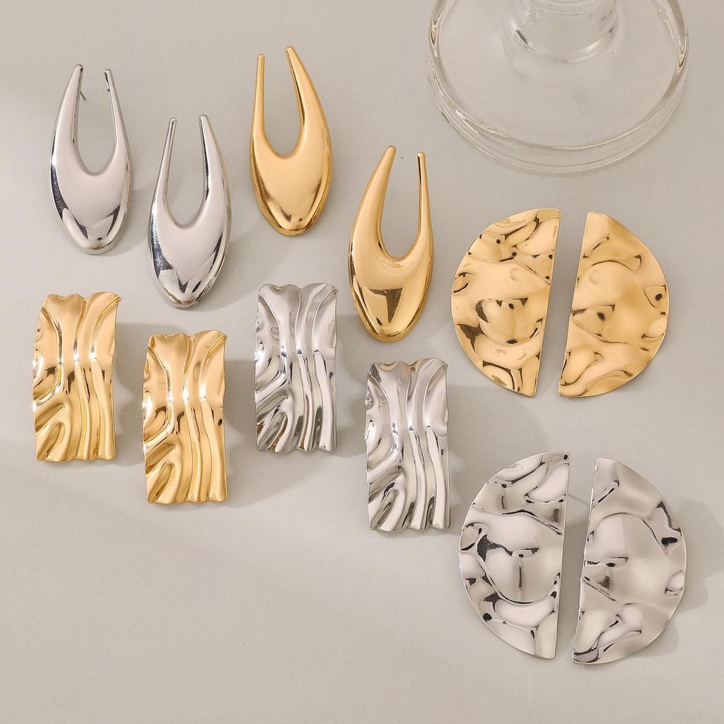 Ретро европейские и американские металлические серьги-гвоздики с холодными каффами для ушей - Простые, гладкие, высококлассная мода.