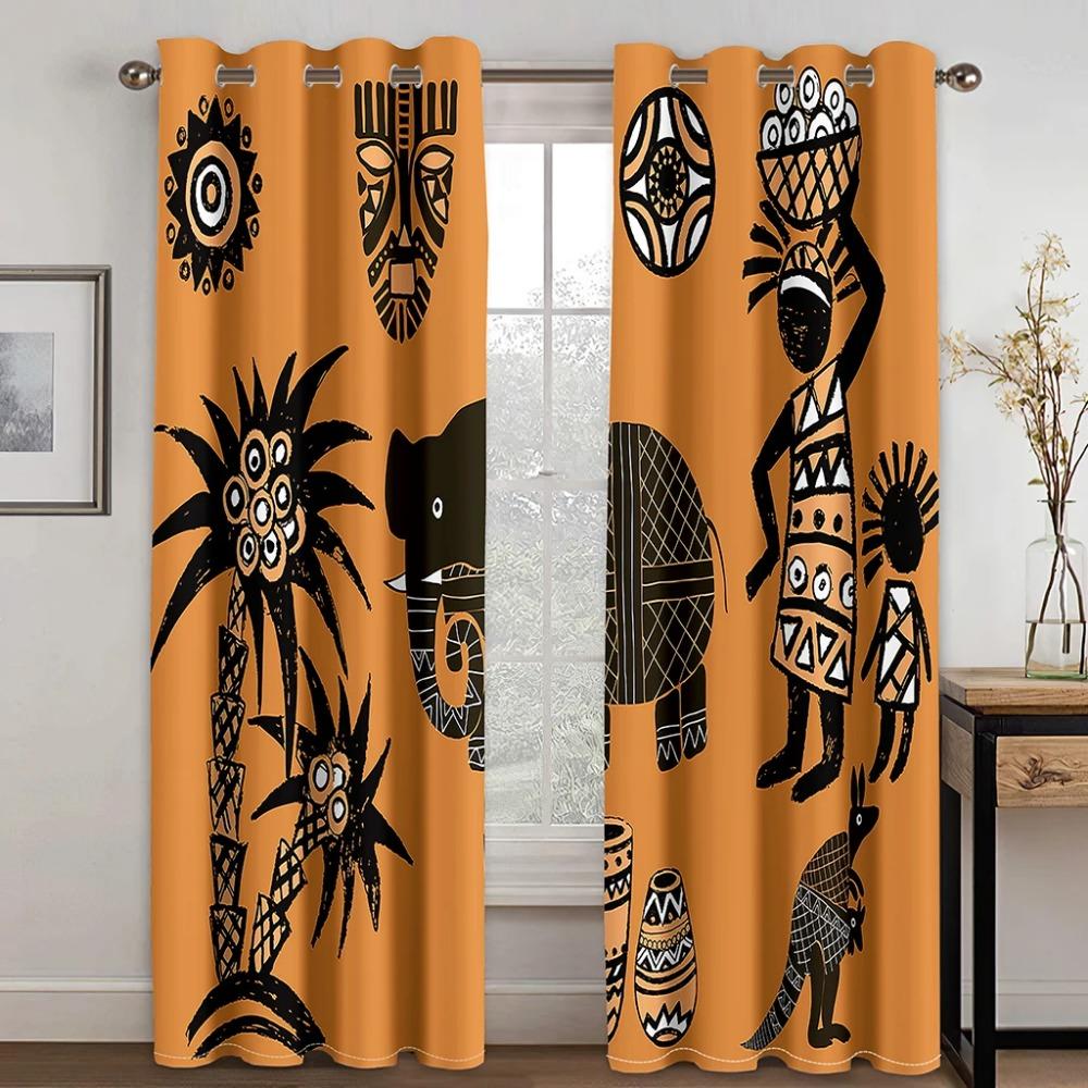 2 шт. бесшовные этнические узоры африканская ткань принт ацтекский дизайн Pod карман занавеска для гостиной спальни столовой кухни