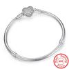 Fine DIY Bracelet Bangle for Women Original 100% 925 Sterling Silver Heart Clasp Snake Chain Fit Bead Bracelet Jewelry