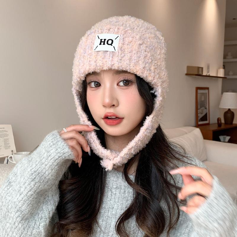 Осенне-зимняя модная повседневная вязаная шапка из кораллового флиса, японская универсальная теплая шапка для женщин, уличная ветрозащитная шапка для защиты ушей