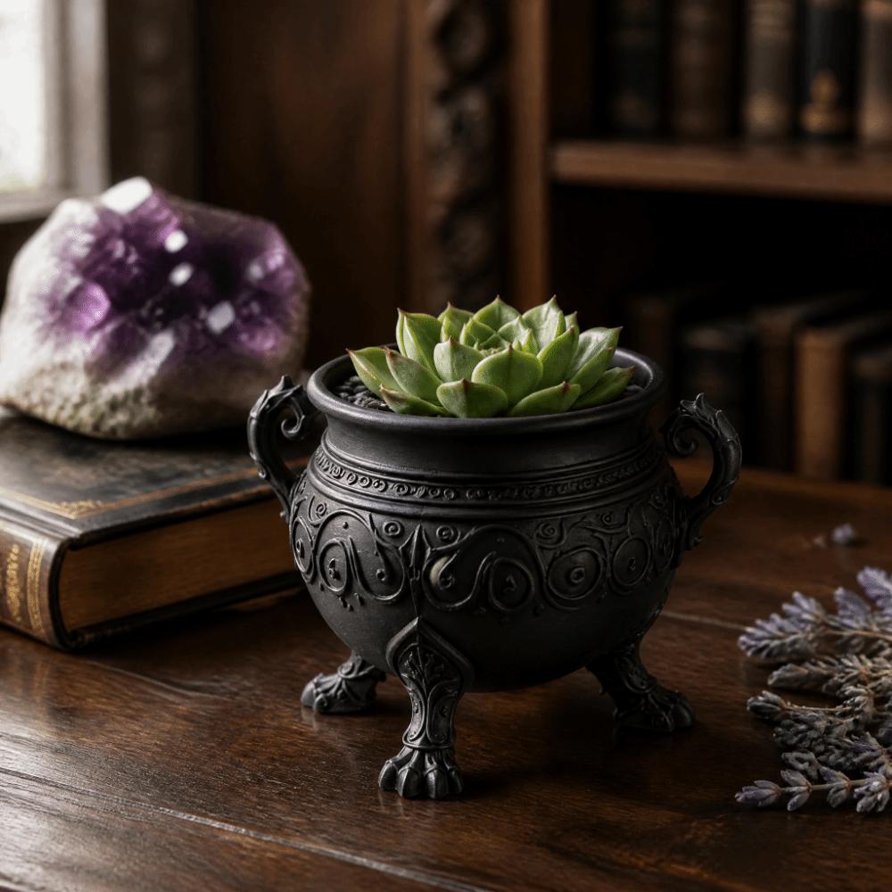 Dark Aesthetic Gothic Cauldron Planter Pot 3D Printed Desktop Plant Container Indoor Plants