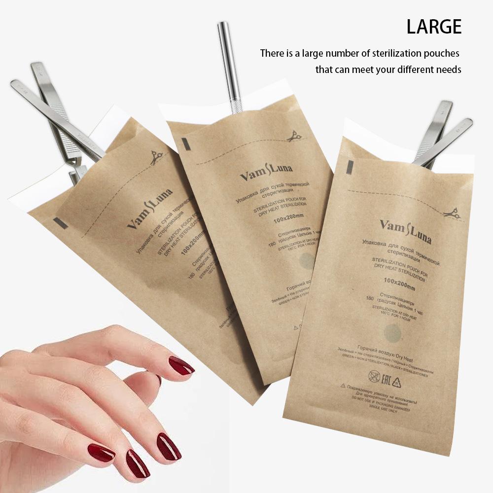 50Pcs Disposable Self Sealing Cleaning Pouch Dry Heat Autoclave Disinfection Kraft Paper Bags 100mm x 200mm