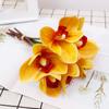 6 Stem Faux Orchid Decor 3D Printed Silk Flowers Iron Wire Stem Orchid Floral Decorations for Weddings Parties Yellow