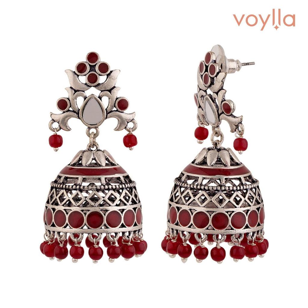 Серьги Джумка из латуни, серебра с оксидированным покрытием, розовые украшения Рангабати с жемчужными бусинами для женщин и девочек