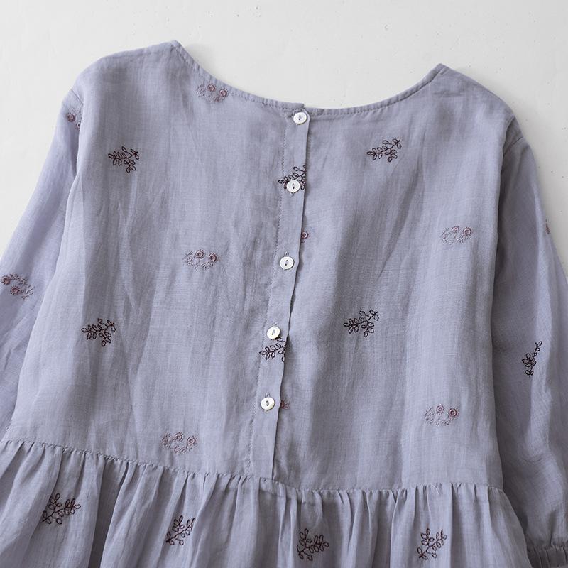 2025 лето новое свободное платье большого размера с качелями детское вышитое платье из хлопка и льна с круглым вырезом и рукавами семь четвертей