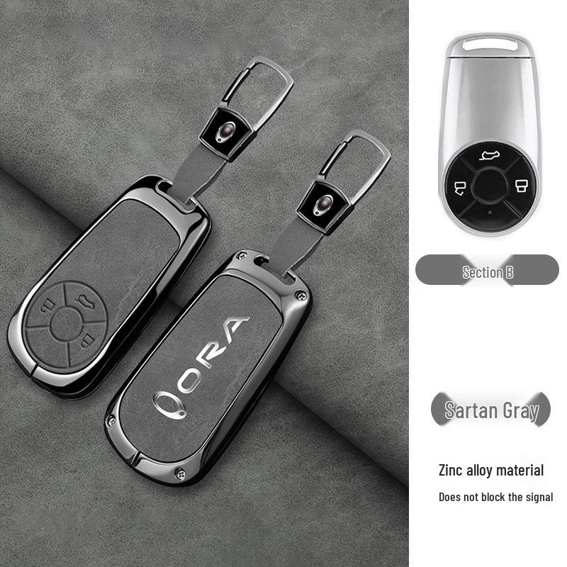 Great Wall ORA Key Cover for Good/Black/Lightning/White/Ballet Cat Models - High-End Black Full Shell with Buckle