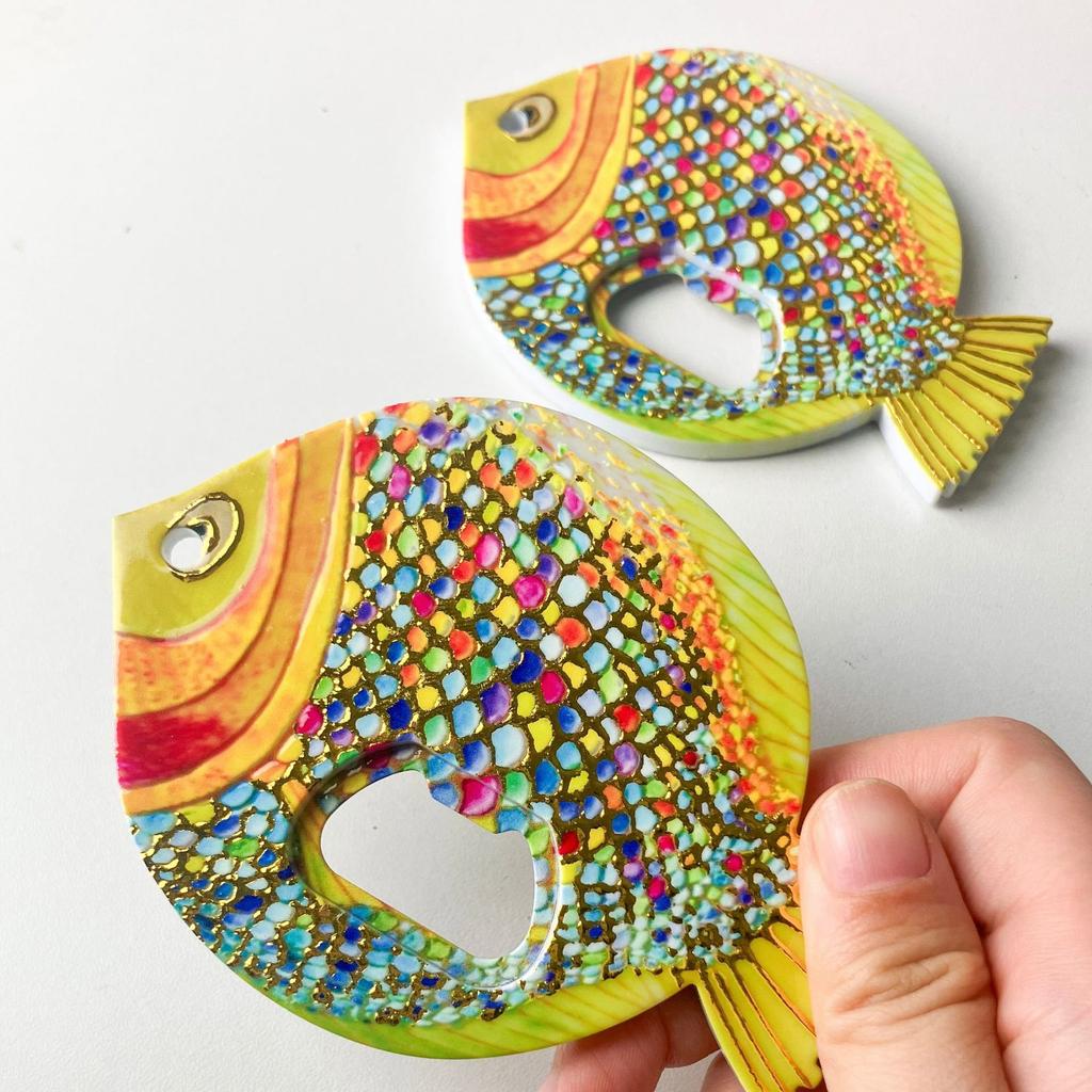 New Fat Head Fish Bottle Opener Refrigerator With Melamine Material Embossed Texture Hot Stamping Technology