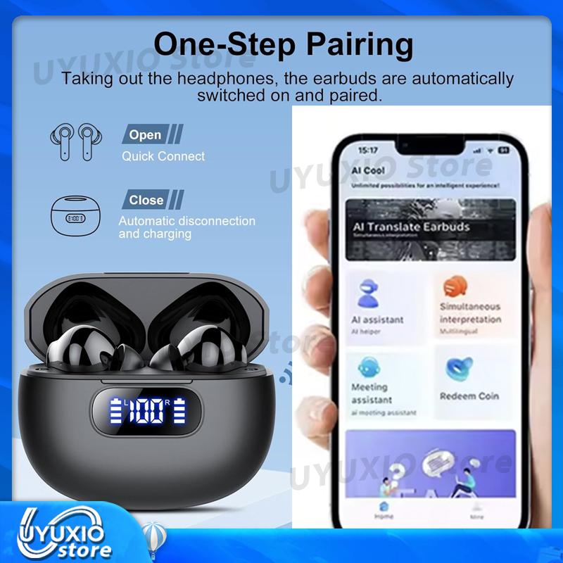 UYUXIO AI Languages Translator Earbuds with Screen Real Time Translation Headphones with 144 Languages Noise Cancelling
