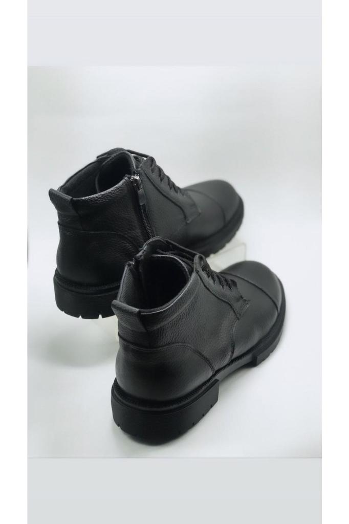 Men's Fashion Genuine Leather Flat Heeled Booties Black Zippered Winter Boots Shoes