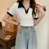 Summer Color Matching Women T Shirt Harajuku Short Sleeve Black White T-Shirts Korean Casual Slim Female Basic Y2k Tees Crop Top