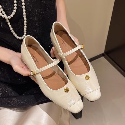 Темпераментные туфли-клинья с квадратным носком, женские новые весенне-осенние туфли Мэри Джейн с мелким вырезом и ремешком на подъеме, из маленькой кожи