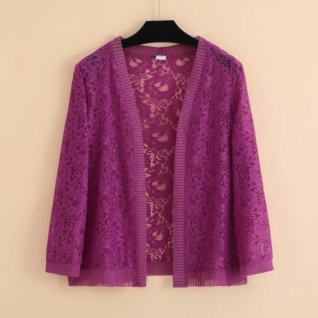 Женский летний однотонный тонкий кружевной солнцезащитный короткий повседневный кардиган Temperament