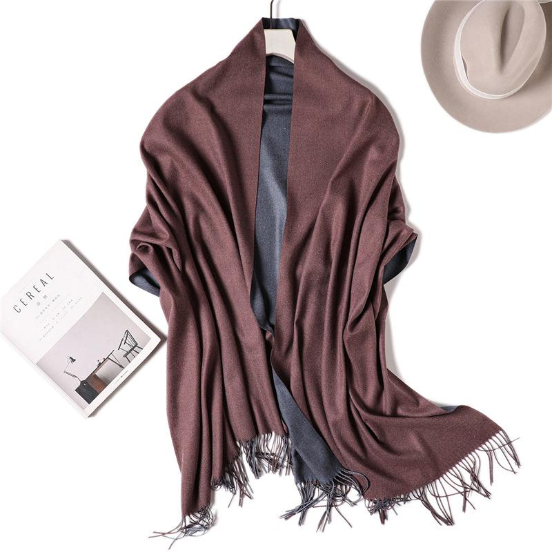 2024 European And American New Solid Color Versatile Autumn/Winter Double Color Imitation Cashmere Scarf Women'S Warm Big Shawl Neck