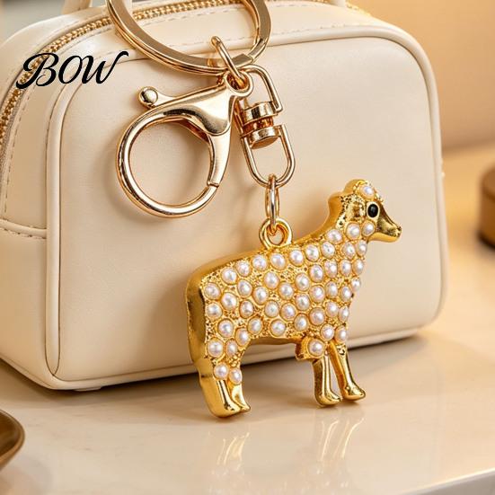 Alloy Keychains Faux Pearl Sheep Keychain, Zinc Lamb Car Key Ring Mini Holder, Handbags Backpacks Charm Decorative Accessory for Women Girls