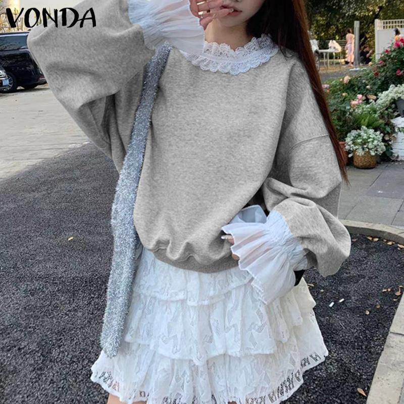 VONDA Женский кружевной вязаный пуловер с длинным рукавом в стиле пэчворк
