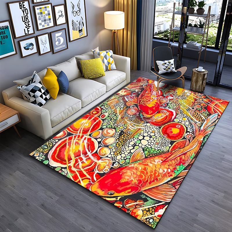 Colorful Koi Fish Pattern Carpet for Living Room, Vibrant Art Design Suitable for use as an anti-slip for living room bedroom sofas
