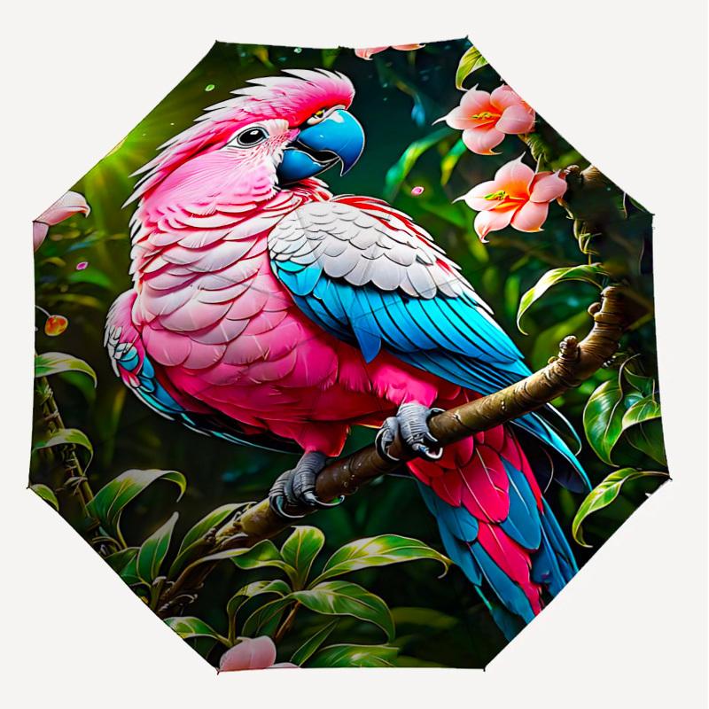 1PC parrot, jungle Automatic Open/Close Umbrella Compact Folding Umbrella with 8-Rib Shaft lightweight esign, Highquality Fabric1187A
