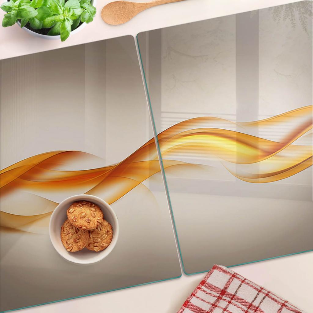 Glass Kitchen Serving Boards with Abstract Wave Graphics 2x40x52 cm