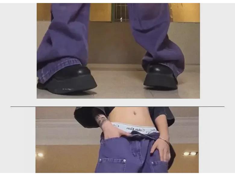 Женские фиолетовые джинсы с высокой талией и широкими штанинами 2022 года: Летние облегающие, свободные прямые брюки для уборки