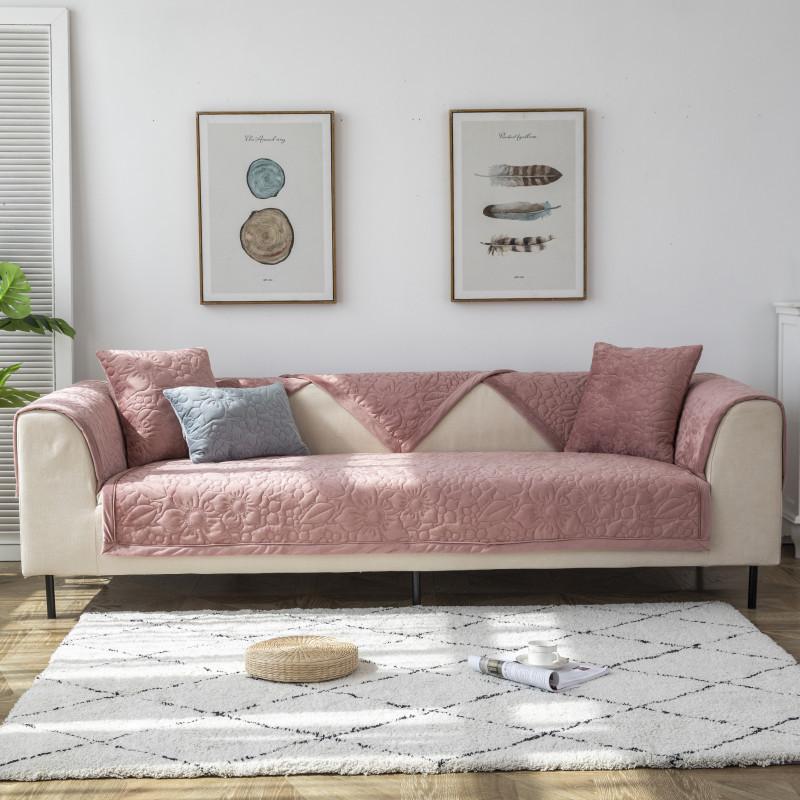 New Autumn and Winter Plush Super Soft Quilted Sofa Cushion Simple Solid Color Non-slip Sofa Cushion Cover