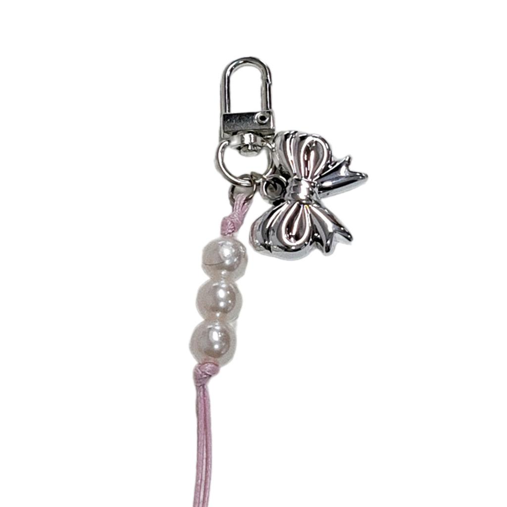 Стильный кулон-бантик в форме сердца с жемчужными бусинами, шнурок для мобильного телефона, стильный аксессуар для сумки, милый брелок, украшение для девочек