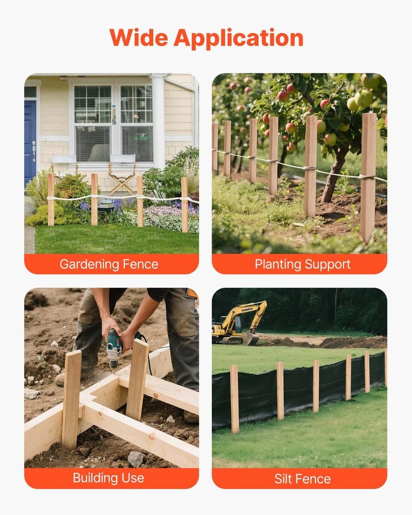 Wooden Garden Stakes, 25 Pcs 12.7×38.1×609.6 mm Survey Grading Stakes, Garden Ground Stake with Sharp Point, Fir Wood Plant Support Stake, Sign Posts