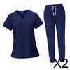 2x Женский униформенный костюм Скрабы Топ и брюки V-образный вырез Удобный с карманами Рабочая одежда Медсестра