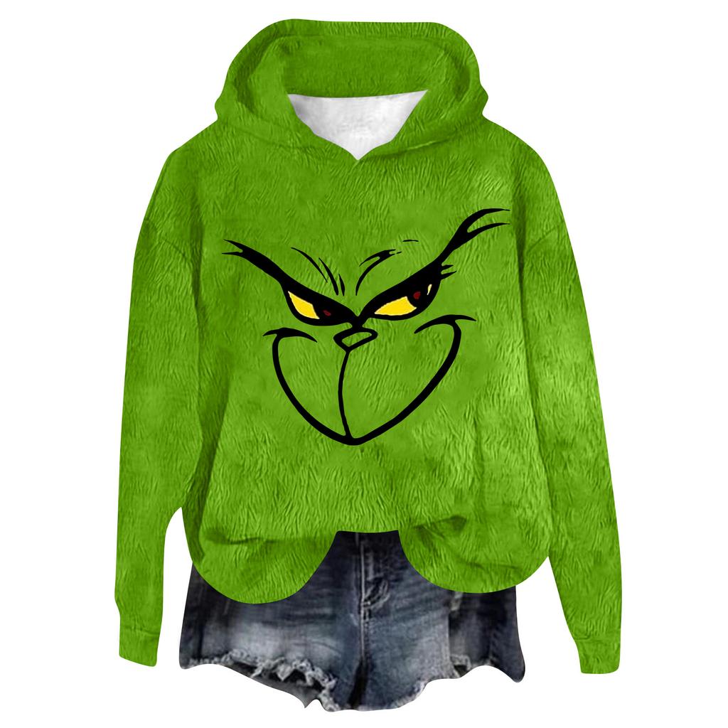 Women's Hooded Long Sleeve Christmas Printed Flannel Top Hooded Sweatshirt