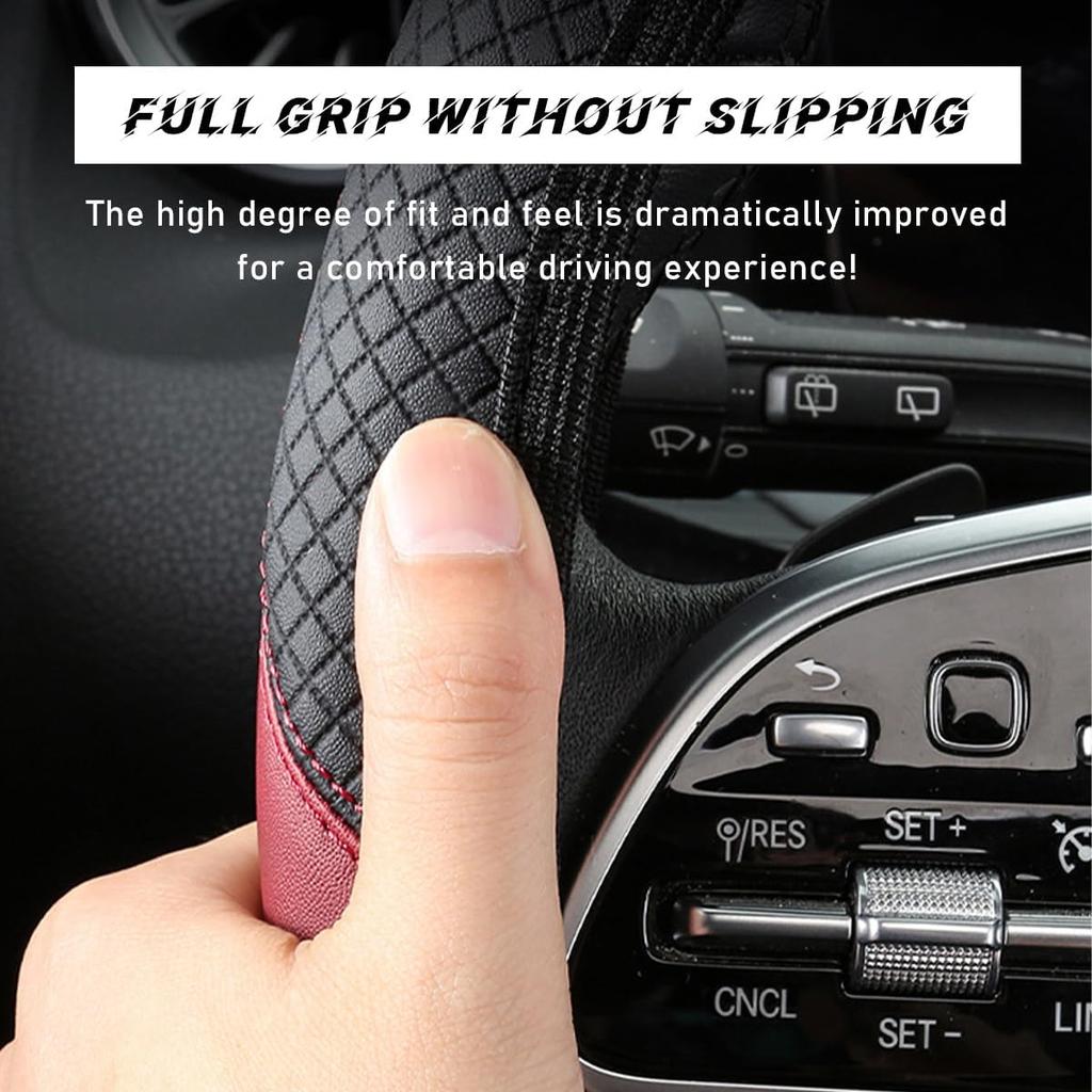 Car Steering Wheel Cover, 15 Inch Leather Breathable Auto Steering Wheel Protector, Comfortable Non-Slip Vehicle Steering Wheel Covers, Universal