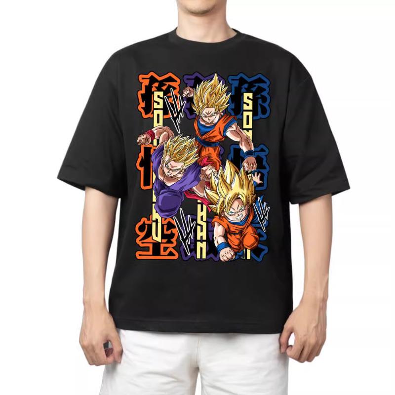 T Shirt for Mens Dragon Ball Pattern Printed Summer Retro Neckline Loose Large Size Versatile Shortsleeved Tshirt Clothes Top