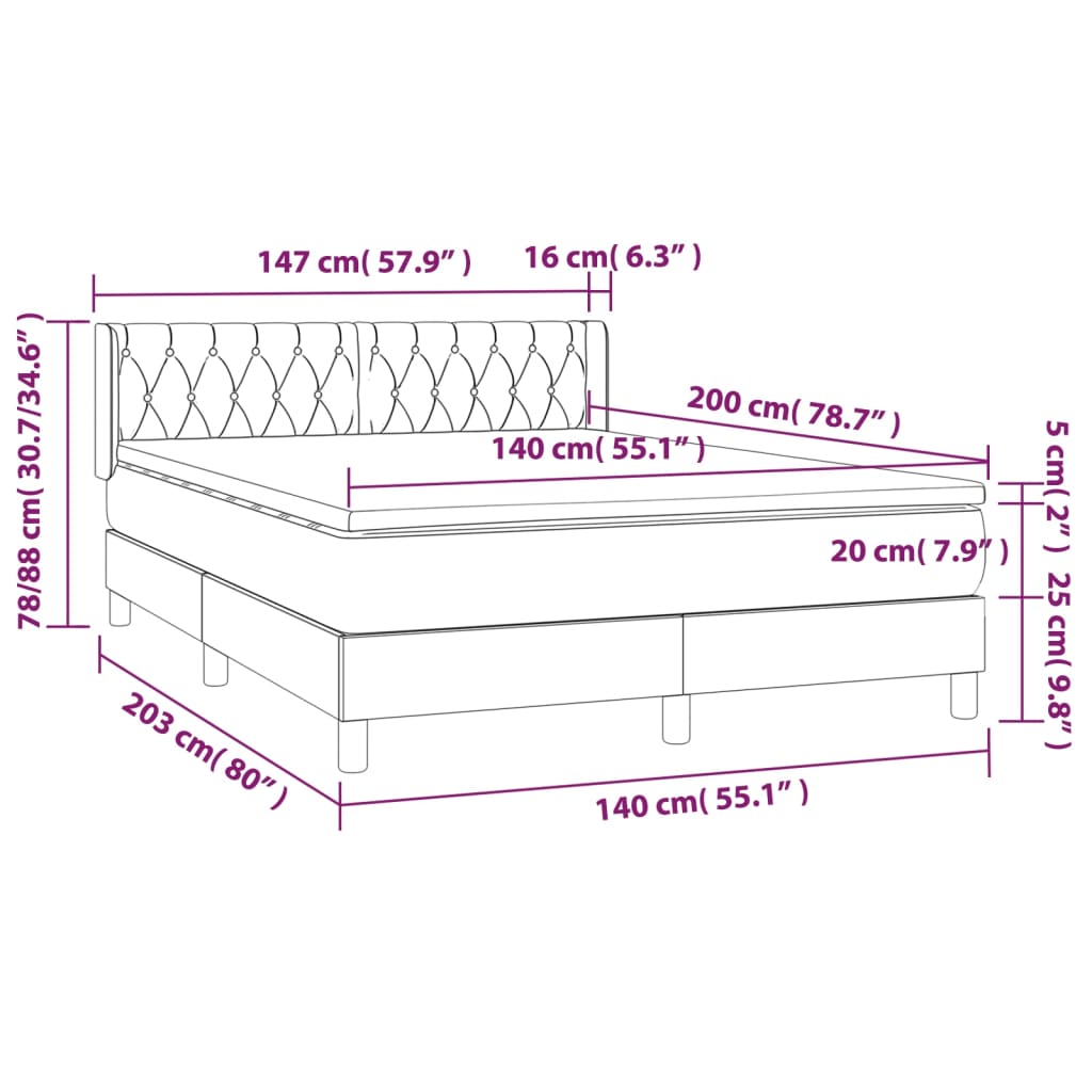 Vidaxl Континентальная кровать с матрасом, цвет тауп, ткань, 140x200 см