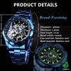 Forsining Men's Automatic Skeleton Watch Hollow Mechanical Luxury Blue Black Stainless Steel Waterproof Modern Wristwatch