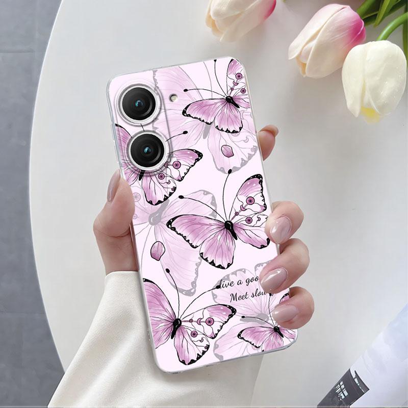 Чехол для Asus Zenfone 9 10 Роскошный чехол для телефона для Asus Zenfone 10 Мраморная Бабочка Цветок Прозрачный Мягкий Силиконовый Защитный Чехол