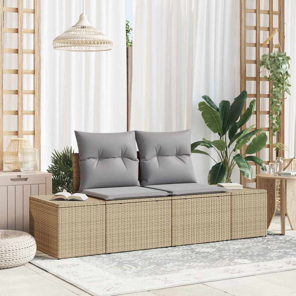 Garden Sofa with Cushions Beige 184 x 62 x 69 cm Poly Rattan