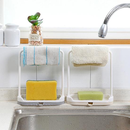 Kitchen Desktop Dish Towel Cleaning Sponge Holder Groove Organizer Storage Rack