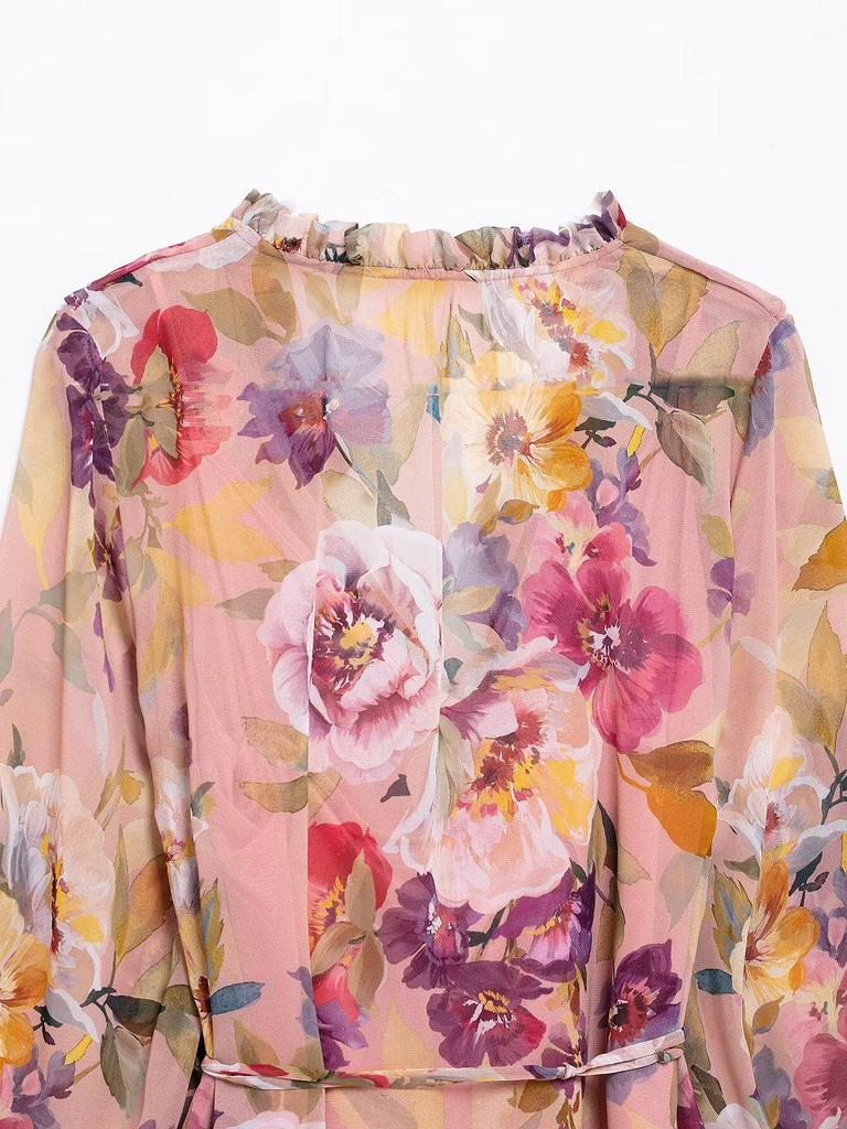 2025 Spring/Summer European & American Sexy Party Print Layered Midi Dress with Waist-Cinching Design