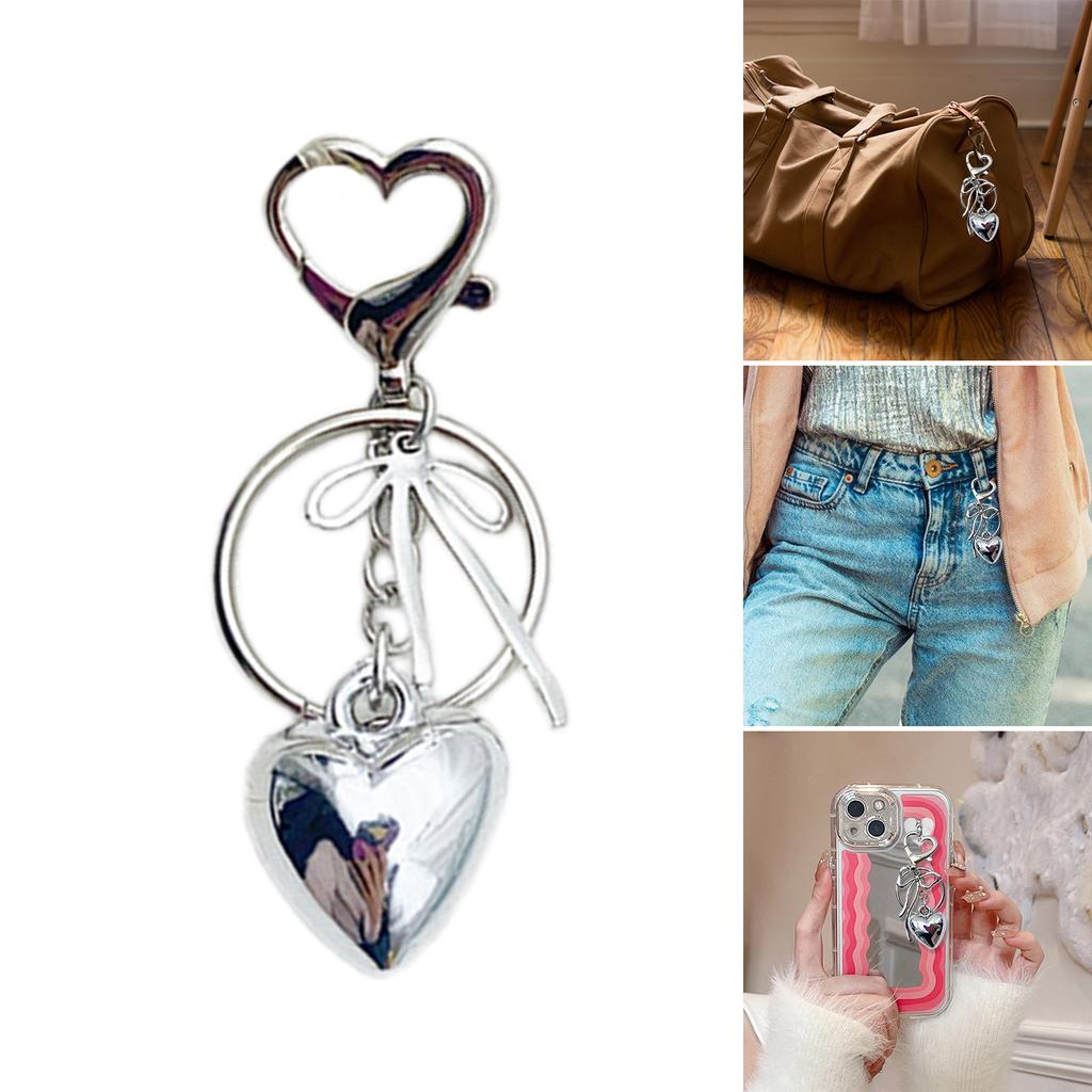 Elegant Alloy Love Heart Bowknot Charm Women's Accessory Bag Pendant Handbag Decorative Ornament Keyring for Ladies