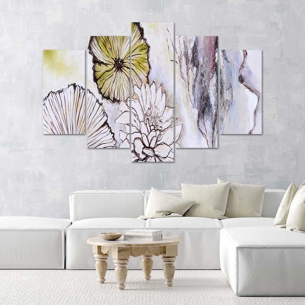 Feeby Five piece picture canvas print, Flowers