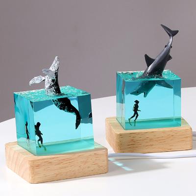Организм-куб 5 см Смола 7 цветов Настольная лампа Creactive Art Декоративная лампа Тема кита, дельфина, акулы Ночник Зарядка через USB