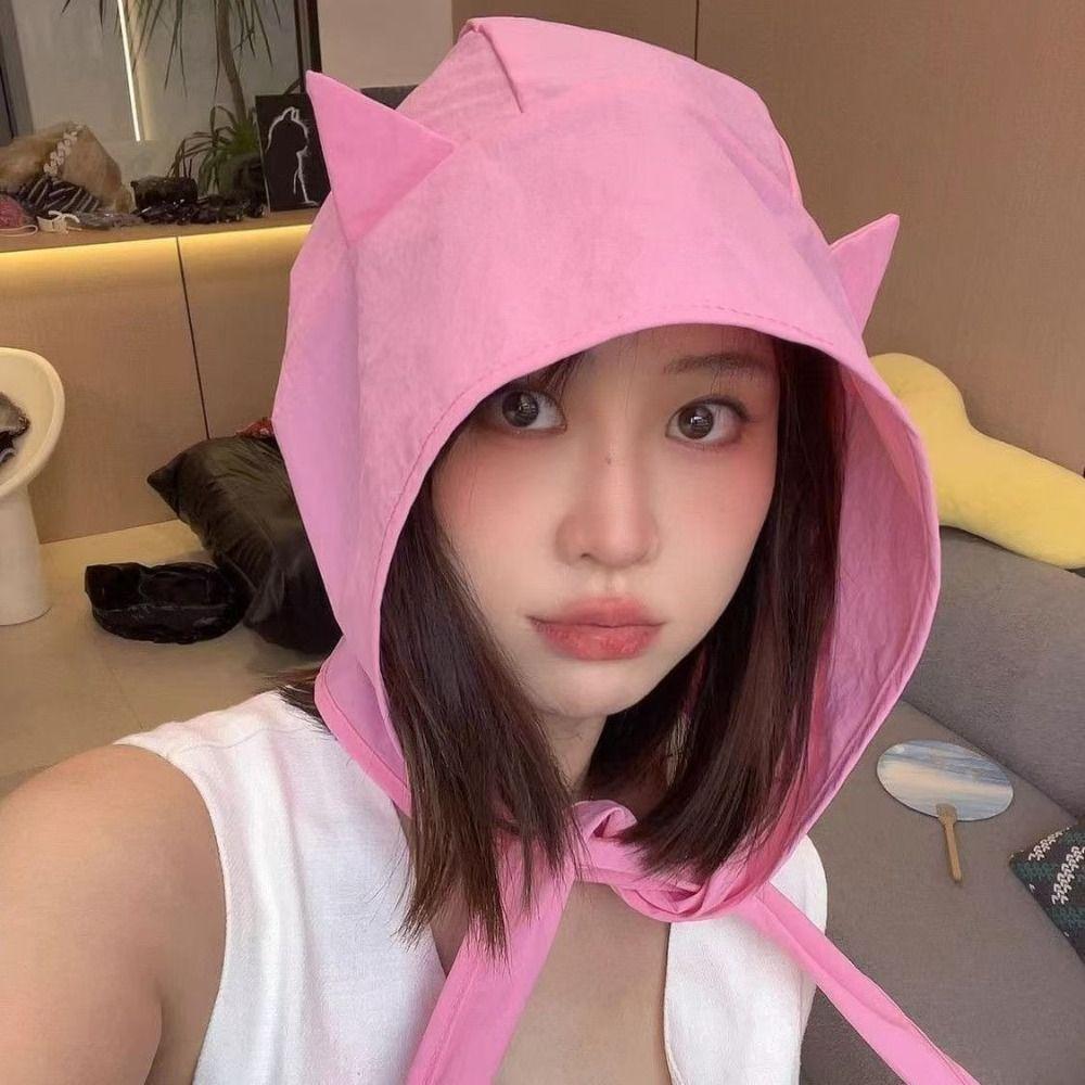 Lace-up Lace-up Pullover Hat Fast-drying Y2K Shawl Hat Fashion Little Devil Hat Daily Use